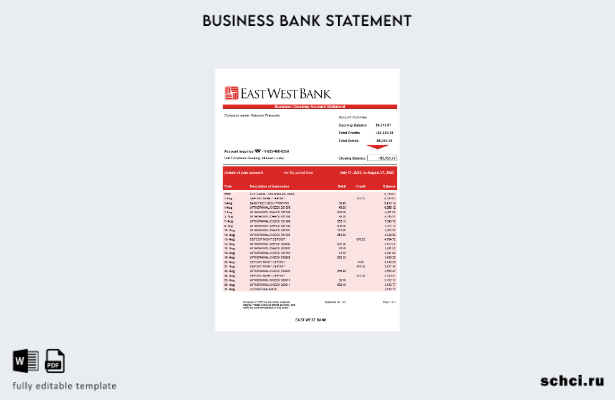 цифровая загрузка выписки по счету фирмы East West Bank Шаблон в формате Word и 